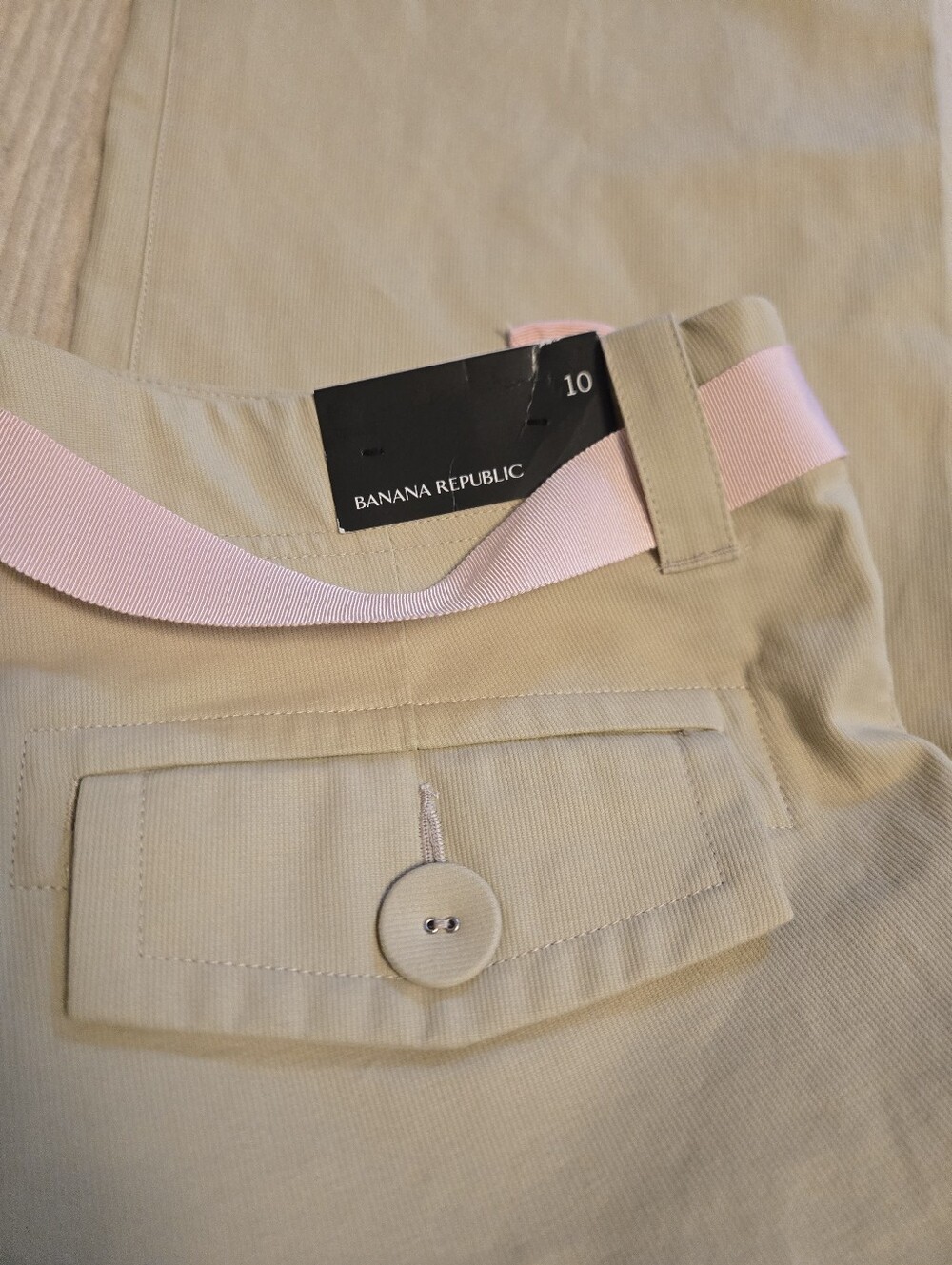 NWT BANANA REPUBLIC Beige Cropped Wide Leg Pants w/ Pink Ribbon Belt. Sz 10. - Picture 10 of 10